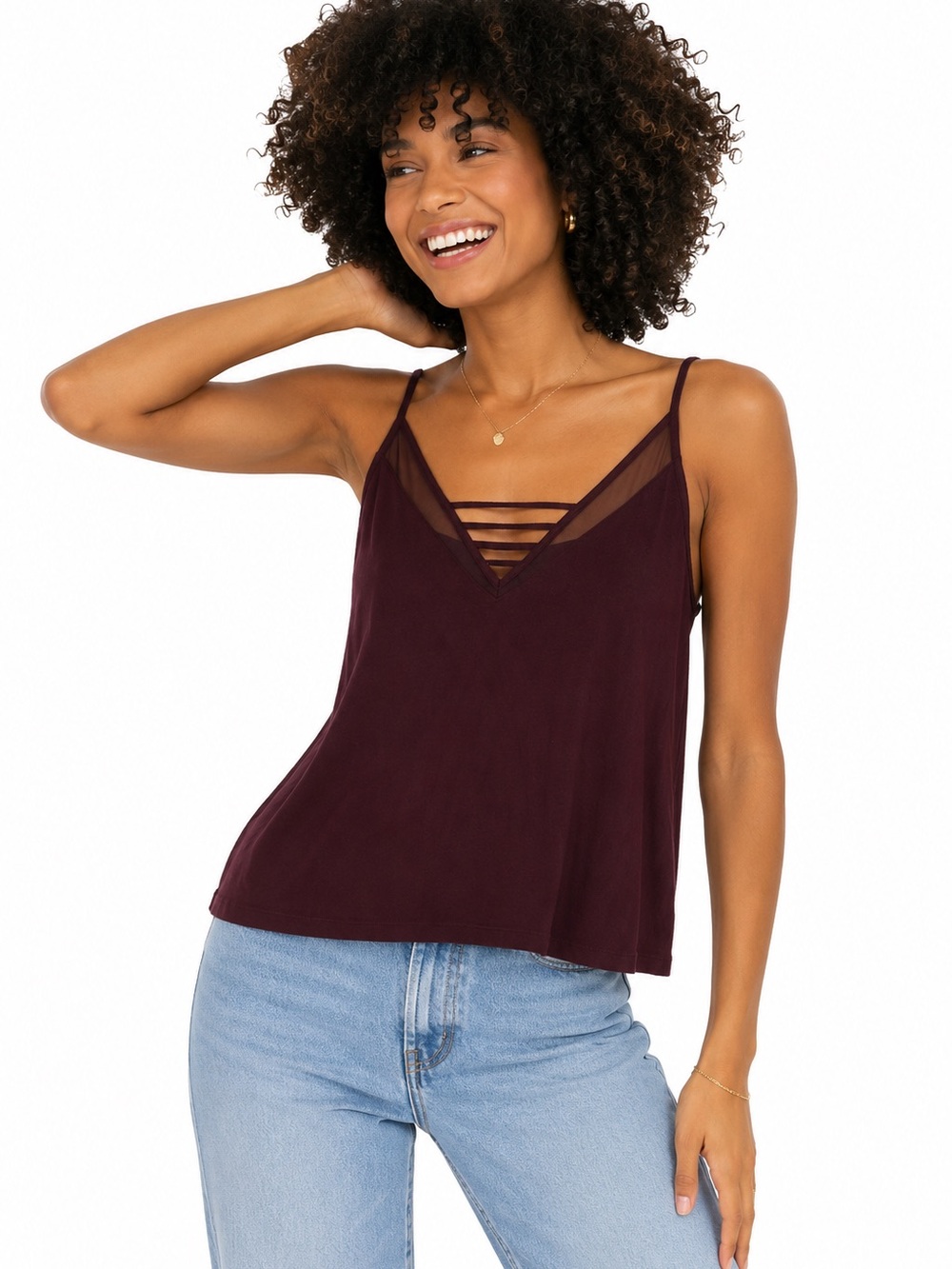 American Eagle Soft & Sexy Women's Strappy V-Neck Cami Tank Top - Deep Burgundy